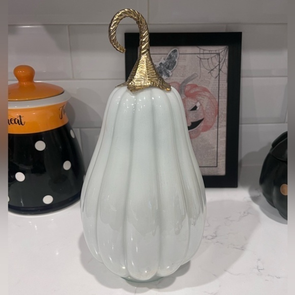 Elegant White and Gold Glass Squash Pumpkin Decor